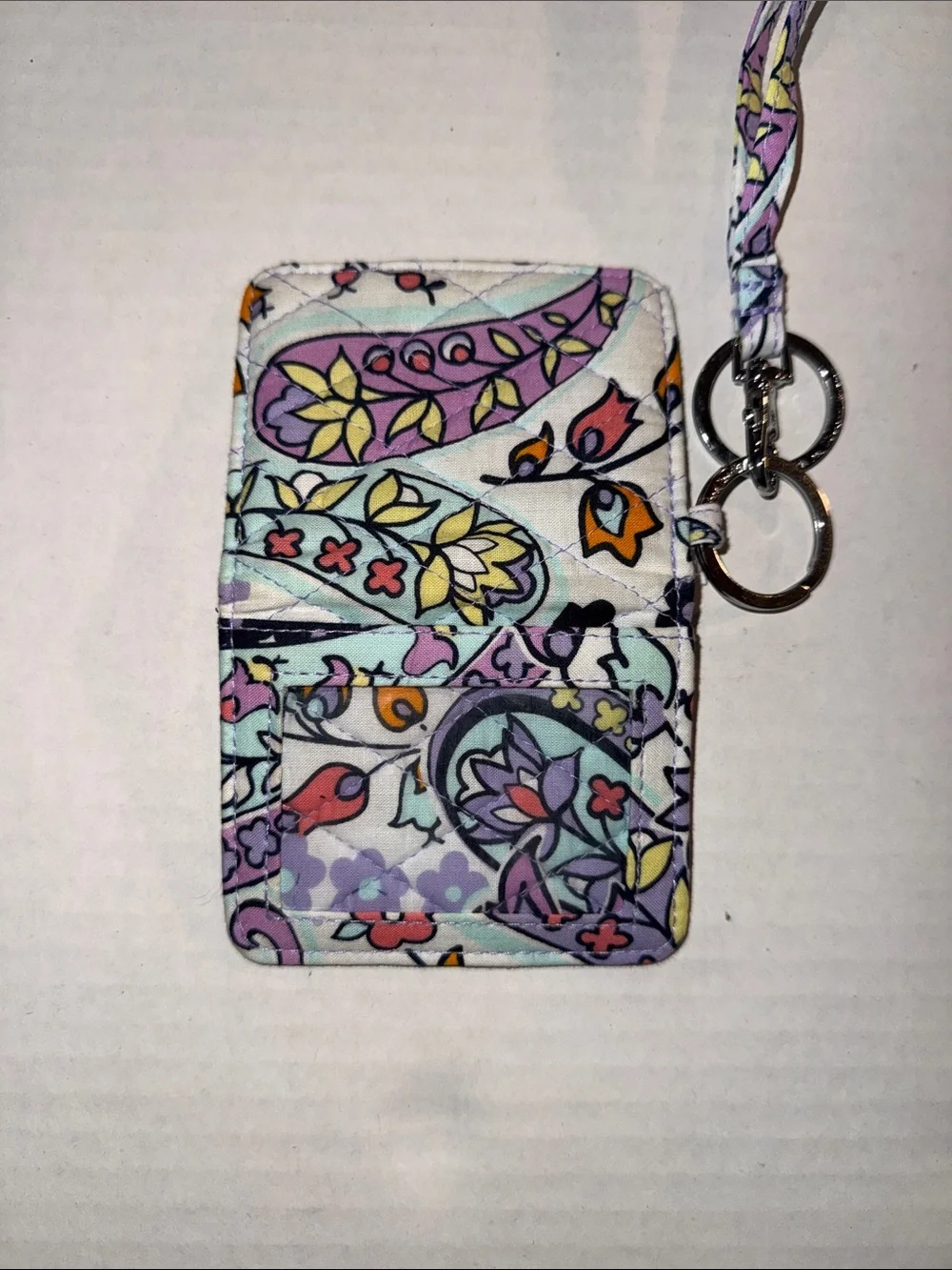Vera Bradley Quilted Paisley Lanyard Card Holder in Lavender, Yellow, Aqua